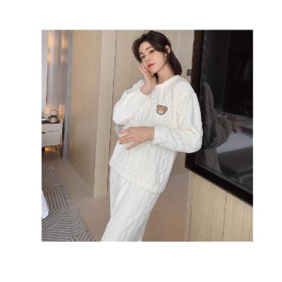 China Women Winter Flannel Breathable Pajamas Long Sleeved Soft Coral Velvet Warm And Lovely Home Suit for sale