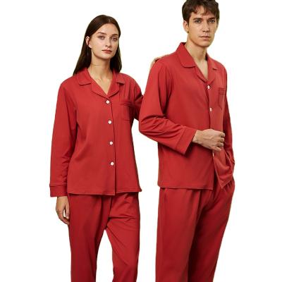 China Autumn/Winter Cotton Long Sleeve Cardigan Pants Women's Breathable Sleepwear Pajamas Set Men's Home Wear for sale