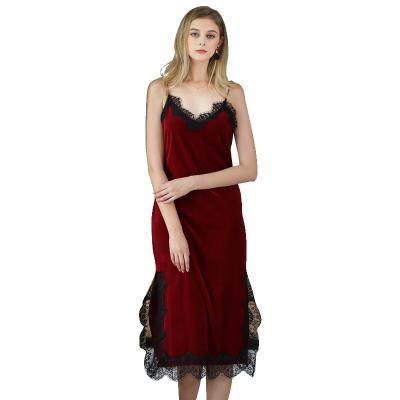 China Breathable Women Autumn Winter Ladies Long Lace Velvet Nightgown Lace Up Halter Nightgown Fashionable Home Wear for sale