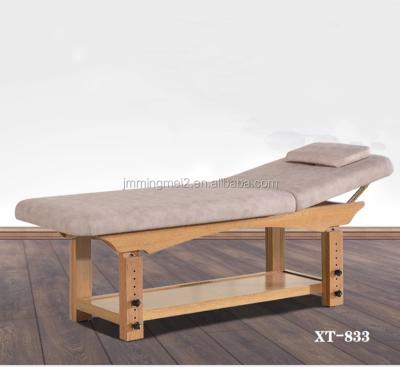 China Professional Thai Wooden Strength Spa Beauty Strong Bearing Facial Bed, Spa Massage Table Bed with Adjustable Backrest for sale