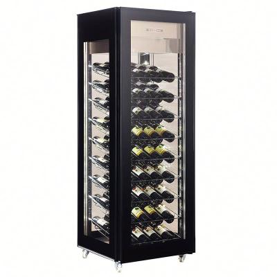 China Single-temperature 400L 4 Side Glass Wine Cooler with Wheels for Sale Luxory Showcase Door Pop Clear Glass Chilled Glass Display for sale