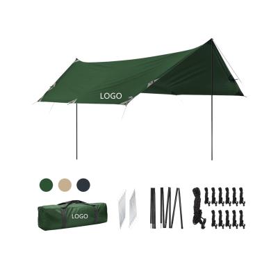 China Portable Custom Outdoor Sun Shading Waterproof Tarp Shelter Camping Fly Rain Canopy Tent Large PVC Ultralight For Camping Party With Pole for sale