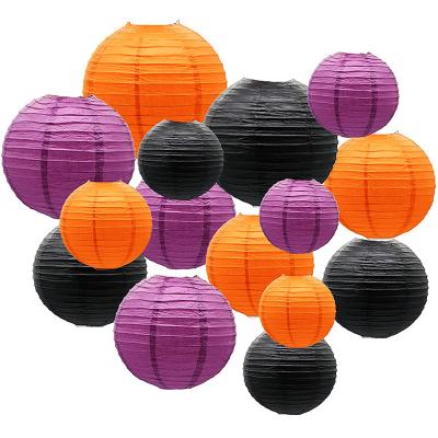 China All LUCKY Paper Lanterns Party Decorations, Black Purple Orange Halloween Hanging Paper Lanterns for Horror Party for sale