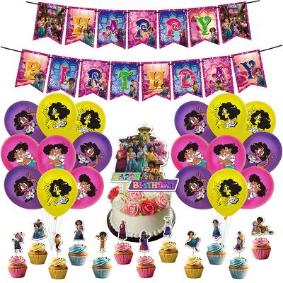 China LUCKY Encant Birthday Party Theme Decorated Flag Cake Topper Flag Ball Set for sale