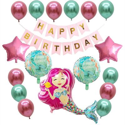 China LUCKY Mermaid Party Supplies Birthday Paper Hanging Decorations Set With Hat Banner for sale