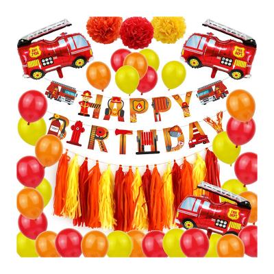 China LUCKY Engineering Vehicle Paper Party Supplies Children's Birthday Party Decoration Fire Truck Boy Toy Baby Shower Banner Balloon Set for sale