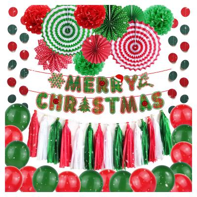 China Red Green Paper Ball Tassel Balloon Set and LUCKY Christmas Paper Balloon Red and Green Paper Balloon Set Christmas Paper Fan Flower Flag for sale