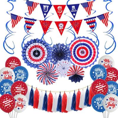 China LUCKY 4th of July Party Decoration Balloon 12 Inch Latex Paper Fan Wholesale Round Pull Flag Decorate Independence Day Balloon for sale