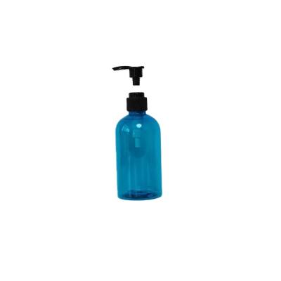 China 250ml 500ml Cosmetic Round White Blue Amber Plastic Shampoo Hair Care Product Bottle With Black Pump for sale