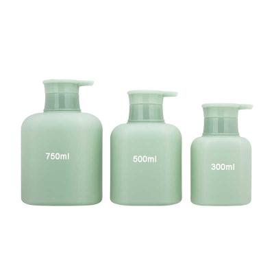 China 300ML 500ml 750ml 8oz Cosmetic Square Green Square Empty Plastic Shampoo Body Wash Pump Lotion Bottles for sale