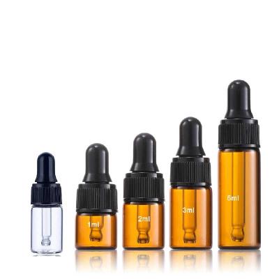 China Cosmetic in Common Glass Dropper Bottle 1ml 2ml 3ml 5ml Mini Sample Vials Clear Amber for Essential Oil for sale