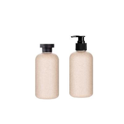 China 250ml Wheat Straw Cosmetic Luxury Biodegradable HDPE Plastic Bottles Hotel Amenities Home Bath Shampoo Bottles Cosmetic Pump Packaging for sale