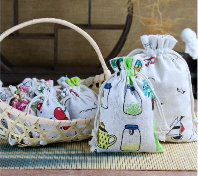 China Reusable Gift Canvas Animal Bag Cartoon Print Storage Bag Reusable Cloth Drawstring Cotton Pouch for sale