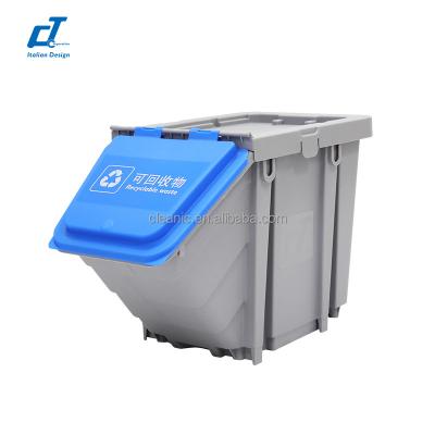 China Customized 3 Layer Sustainable Stackable Wheeled Storage Waste Container Food Paper Recycle Separation Waste Bin With Cover for sale