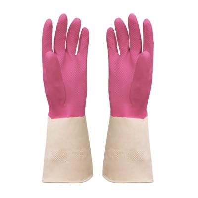 China Medium Promotion Colorful Latex Cleaning Flock Striped Household Kitchen Latex Cleaning Gloves Red for sale