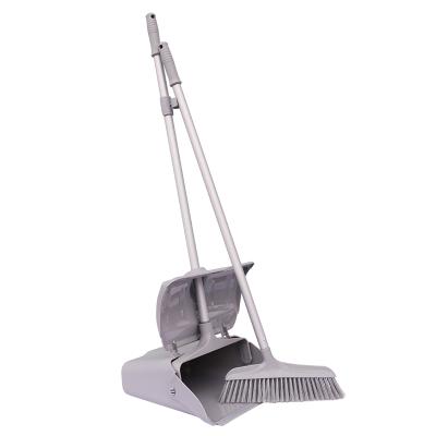 China Floor Cleaning Wholesales Popular Gray Household Bathroom Cleaning Broom Plastic Dust Foldable Wind Proof Pan With Handle for sale