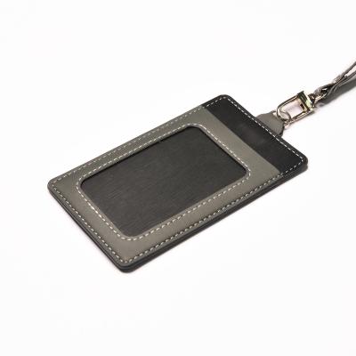 China Genuine Leather Pu Or Student Supplies PU Work Pass Holder With Clear PVC for sale