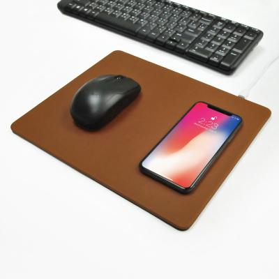 China Universal Cell Phone Compatible PU Leather Charging Mouse Pad Certified Qi Fast Wireless Charger For Phone for sale