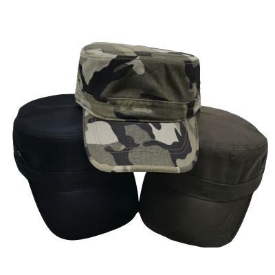 China COMMON Hats Wholesale Plain Flat Top Cotton Plain Cotton Peak Cap Army Military Hat for sale