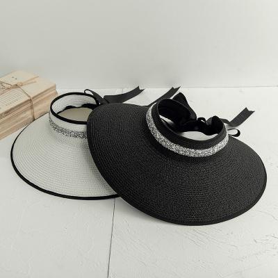 China Character Summer Women Sun Visor Outdoor Straw Sun Hat Straw Hat Rhinestone Straw Hat for sale