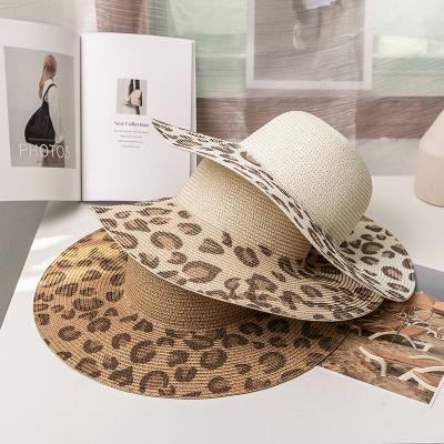 China Wholesale Picture Summer Straw Beach Hats For Women Wide Brim Sun Floppy Leopard Straw Hat for sale