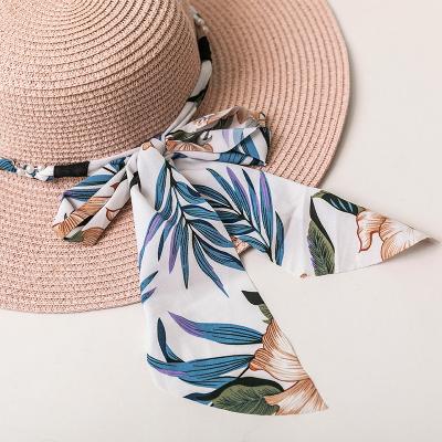 China Wholesale picture beach hats for women summer wide brim bow die floppy straw hat sun ribbon large straw hats for sale