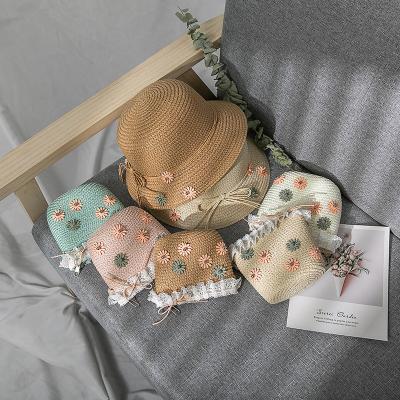 China Wholesale Dobby Summer Beach Girls Kids Beach Hats Bag Flower Tote Handbag Bags straw hat set kids straw hat with bag for sale