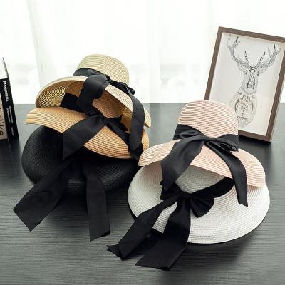 China Wholesale Adjustable Size Women Straw Beach Hat Straw Ribbon Launcher Top Summer Dome Straw Hat Dobby Straw Hat for sale