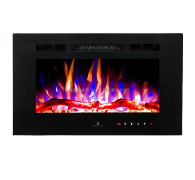 China 28 Inch Matte Black Glass Wall Mounted Household Small And Build In Electric Heater Fireplace Flame Living Room Heater for sale