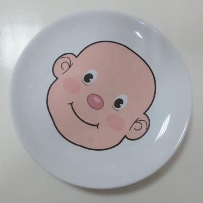 China Minimalist Cartoon Kids Heads Printed Melamine Kids Christmas Dish Dinner Plate for sale