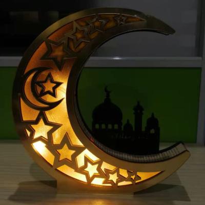 China Hot Sale Europe EID Mubarak LED Light DIY Muslim Islamic Wooden Ornament for Happy EID Mubarak Ramadan Decorations for sale