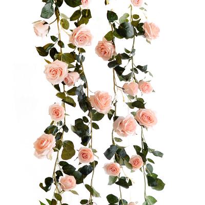 China New Hot-selling Classic/Postmodern 1.8m Artificial Silk Flower Rose Silk Flower Wall Hanging With Green Leaves for sale