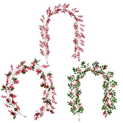 China Events Decoration 1.95M Christmas Flowers Artificial Simulation Red Vine Eucalyptus Vines Wisteria For Door Garland Wall for sale