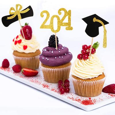 China 2021 Party Decoration Graduation Cupcake Toppers Wrappers Congratulations Party Supplies 2021 Graduation Cake Toppers 48pcs Cake Decorations Class for sale