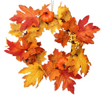 China Eco-Freindly Halloween Artificial Door Wreath Thanksgiving Hanging Wreath with Pumpkin Maple Leaf for sale