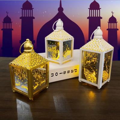 China Eid Mubarak Ramadan Decorations Table Decor Lantern 2021 with Flashing LED Eid Mubarak Lantern with LED Ramadan Decorative Hanging Lantern for sale