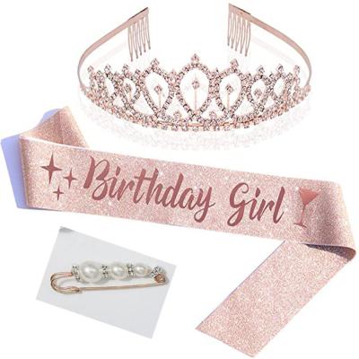 China Birthday Sash and Tiara Kit For Party Decoration Festival Decoration Rose Gold Happy Birthday Girl Crown Suppliers for sale