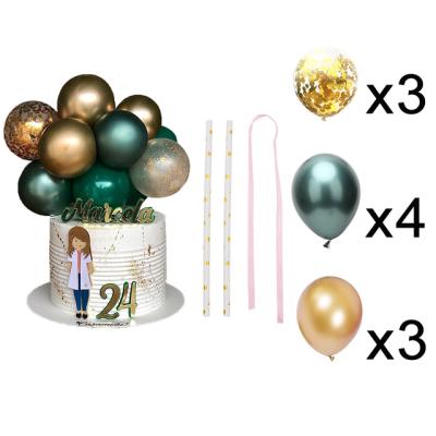 China Eco-Freindly 5 Inch Latex Metal Confetti Birthday Cake Topper Cake Decoration Tools With Flag Cake Toppers for sale