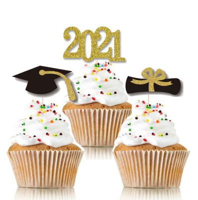 China Disposable Eco-Friendly 2021 Graduation Cupcake Toppers 48 Pcs Glitter Class of 2021 Grad Congratulations 2021 Cupcake Toppers for sale