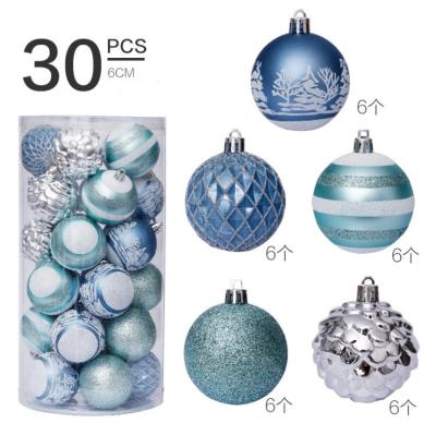 China Plastic Christmas Decorations 6cm/30pcs Christmas Tree Pendant Set With Anomaly Painted Christmas Ball for sale