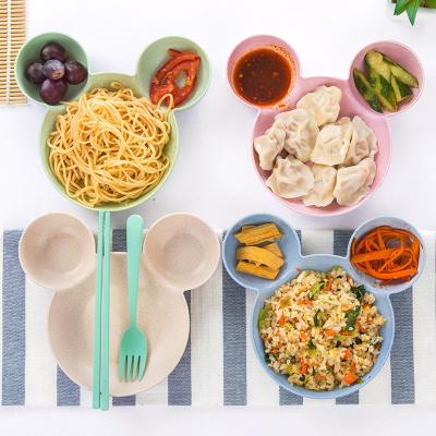 China Mickey Mouse Wheat Straw Kids 4pcs Dinner Sets Bowl and Viable Fork and Spoon and Chopsticks Tableware for sale