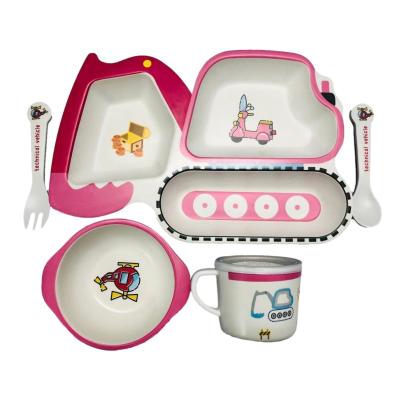 China Sustainable Bamboo Fiber Digger Dinnerware Set for Kids Dinnerware Kids Dining Eco-Friendly Biodegradable Kids Set Plate Cutlery Set for sale