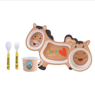 China Food Grade Reusable Eco-Friendly Eco-friendly Eco-Friendly Bamboo Fiber Tableware Sets For Kids/Baby/Kids Cartoon Pony for sale