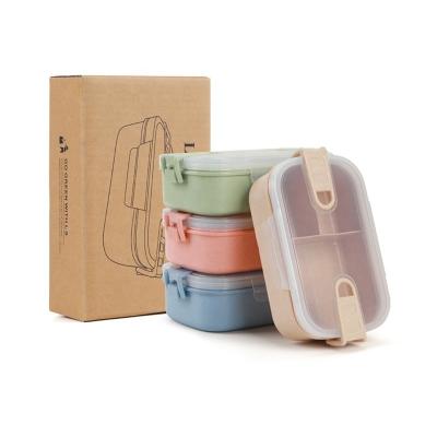 China Sustainable 3 Compartment Wheat Straw And Leakproof PP Lunch Box Microwavable Tiffin Bento Box for sale