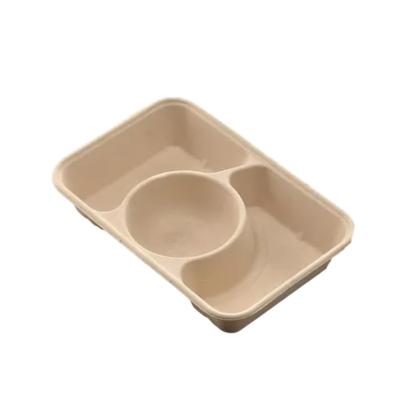 China Biodegradable Wheat Straw Pulp 3 Compartment Food Container/Takeout Bowl Takeout Food Container for sale