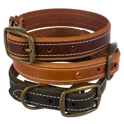 China Sustainable High Quality Durable Solid Signature Leather Pet Collars for sale