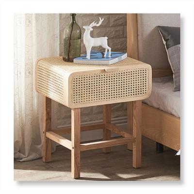 China Hot Sale Bedroom Furniture Rattan Extendable Wood Rack Custom Made Wooden Night Stand for sale