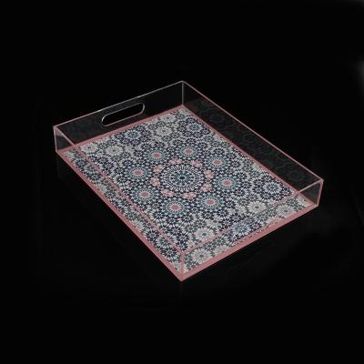 China New Restaurant Home Style Hotel Decorative Coffee Table Tray Acrylic Serving Trays With Handles for sale