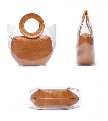 China Transparent Fashion Ladies PVC Tote Handbags 2 In 1 Clear Bag With Purses Hollow Out Shoulder Bags for sale