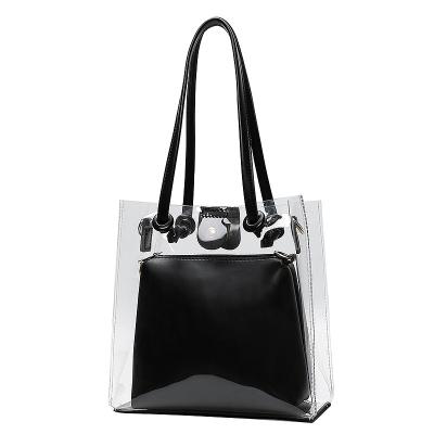 China Fashion Wholesale High Quality PU Leather Tote Bags Purses And Handbags Transparent PVC Luxury Clear Fashion For Women Shoulder Bag for sale